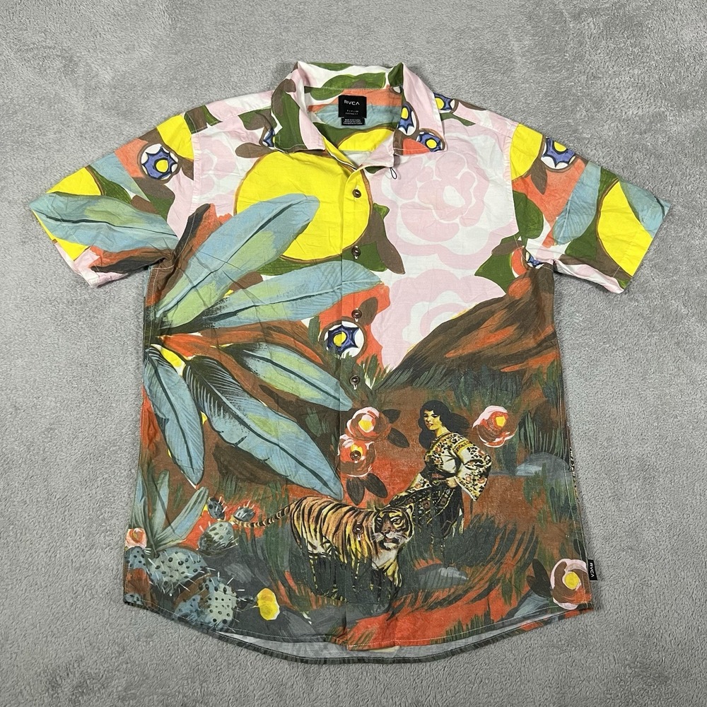RVCA  Shirt Mens Small Melissa Grisancich Button Up Tropical Hawaiian Beach